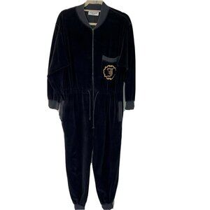 Jaeger Jumpsuit Small S Womens Velour Drawstring Side Pockets Long Sleeve Black